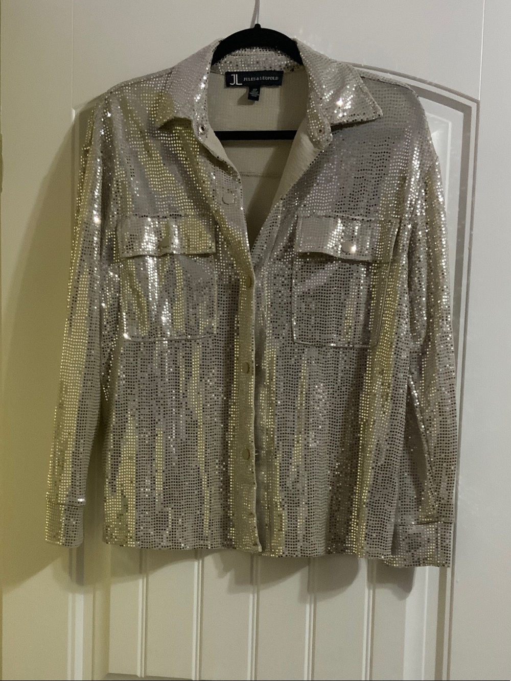 Jules & Leopold Silver Sequin Button-Up Shirt Jacket